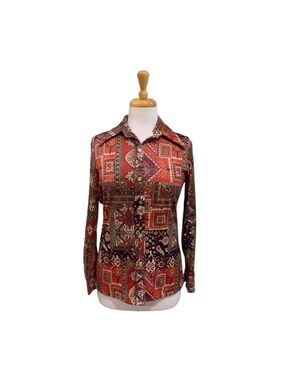 Vntg 70’s Women’s Dimension V dagger collar Patchwork Button Down Shirt Size 12